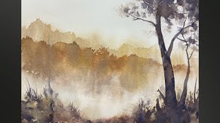 misty WATERCOLOR landscape painting - 229