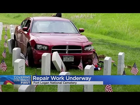 Repair Work Underway After Driver Damages Headstones At Fort Logan National Cemetery