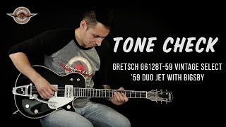Video thumbnail for TONE CHECK: Gretsch 2017 G6128T-59 Vintage Select ’59 Duo Jet w/Bigsby At Cream City Music by Cream City Music