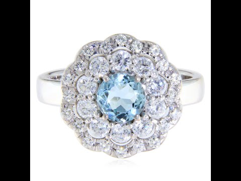 Inel Aur Alb 14k Acvamarin Diamante Naturale - Eleganta Subtila