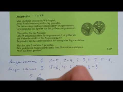 mrhjrs Zufall und Wahrscheinlichkeit Prüfungsaufgabe P4 2017 zweimal würfeln, Augensumme