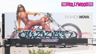 Fashion Nova's Coachella Collection Billboard Featuring Yasmine Lopez Is Graffitied On Melrose Ave.