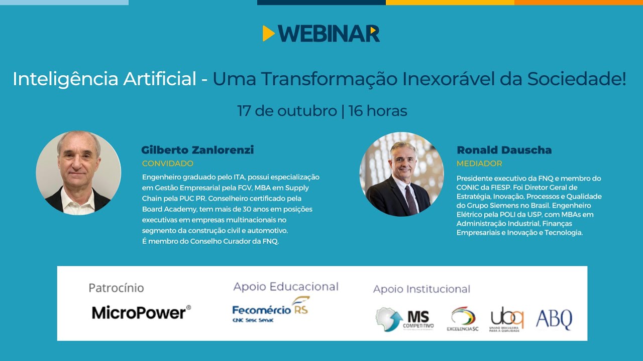 Webinar "Inteligência Artificial - Uma Transformação Inexorável da Sociedade"