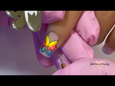 💖DISEÑO EN UÑAS DE MARIPOSA Y PIGMENTOS DE COLORES✨💅 #mariposaenuñas #uñasconpigmentos #uñas