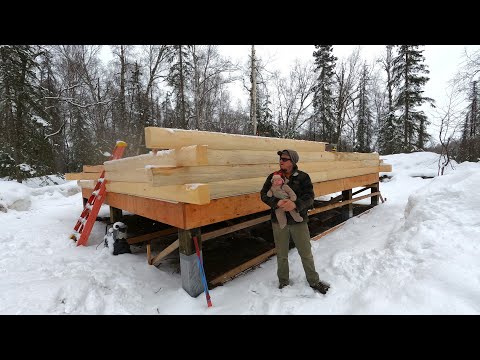 Stacking Logs & Finishing The Floor For The Off-Grid Cabin