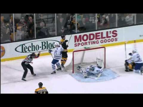 Maple Leafs @ Bruins - Highlights - Huge Chara&Schenn Hits - 110215