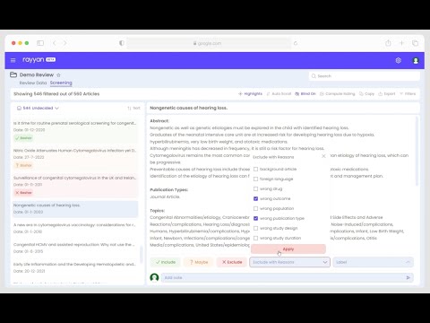 Article Screening in Rayyan | Inclusion - Exclusion Decisions | Auto-scrolling in New Interface