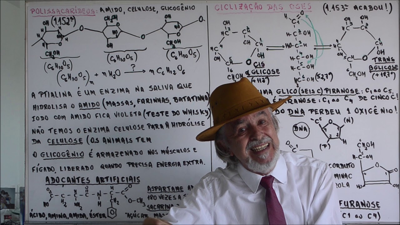 Aula 481 – Polissacarídeo Amido, Celulose e Glicogênio com Ptialina e Adoçantes