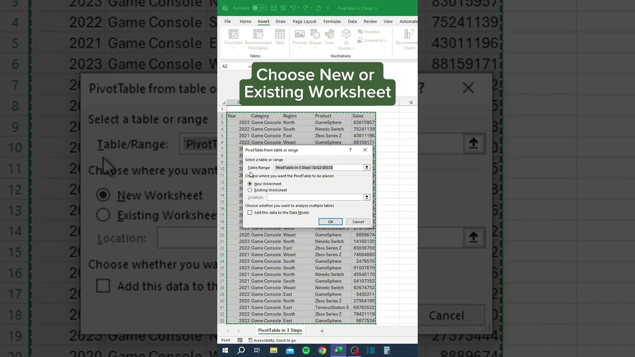 PivotTable in 3 Steps‼️