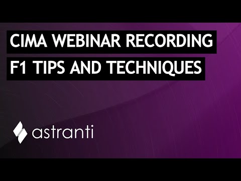 CIMA F1 Tips And Techniques: Astranti Webinar Recording