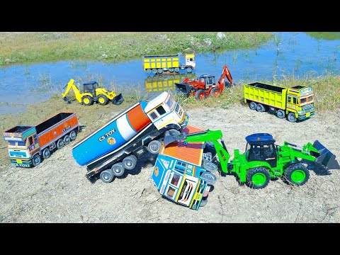 BharatBenz Truck HMT Dumper TATA Lorry Tipper Accident Pulling JCB 3DX Backhoe ? Cartoon Jcb | CSToy