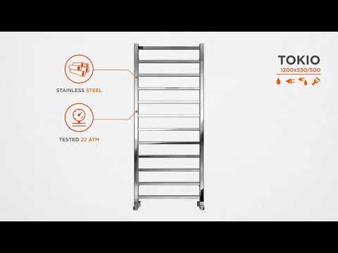 Водяной полотенцесушитель Mario Токио 1.2.0602.03.P (4820111352272, 1200x530, хром/сатин/белый глянец/черный матовый/золото/бронза)