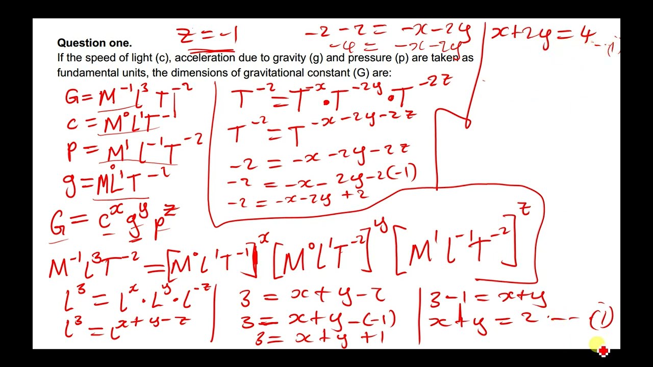 DIMENSIONAL ANALYSIS If the speed of light (c), acceleration due to gravity (g) and pressure (p) are