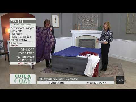 North Shore Living 80x70 Floral Foil Printed Plush Reversible Sherpa Throw