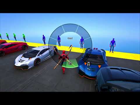 SPIDERMAN CARS MARIO Ramp JUMP Challenge ! SUPERHERO HULK IronMan Trevor and Friends Stunt - GTA V🔥