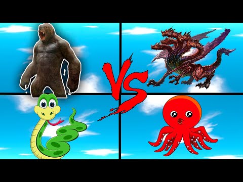 Battle Royale King Kong VS Hydra VS Squid VS Anaconda | Animal Revolt Battle Simulator