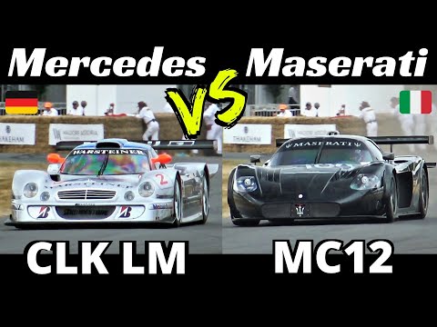 Mercedes-Benz CLK LM Vs Maserati MC12 Corsa - V8 & V12 N/A Engines Sound Comparison - Goodwood FOS
