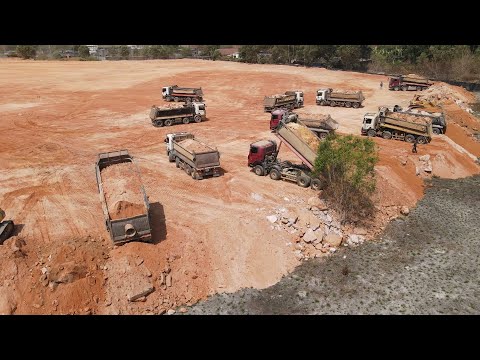 Ep11  Huge Construction Dozer And Dumper  Shipping and Pushing Big Stone mixed Soil.