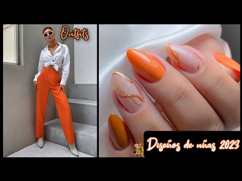 DISEÑOS DE UÑAS 2023 ANARANJADO  #outfit #ideasnails #ideasoutfits #acrylicnails #uñasdecoradas