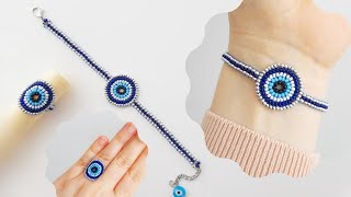 Nazar Boncugu Yüzük & Bileklik Yapımı. Evil Eye Bracelet & Ring Making. Beading Tutorial.