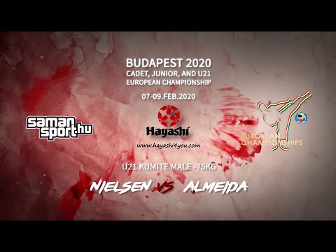 Karate WKF 2020 Budapest - Almeida Tiago vs Nielsen Christoffer - U21 Kumite Male -75kg Final