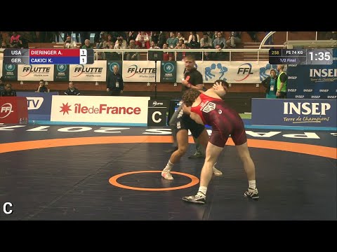 1/2 FS - 74 kg: A. DIERINGER (USA) df. K. CAKICI (GER) by TF, 11-1