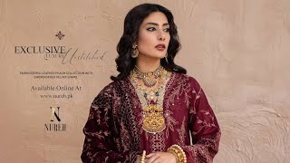 Nureh unstitched embroidered leather peach collection with embroidered velvet shawl 2022