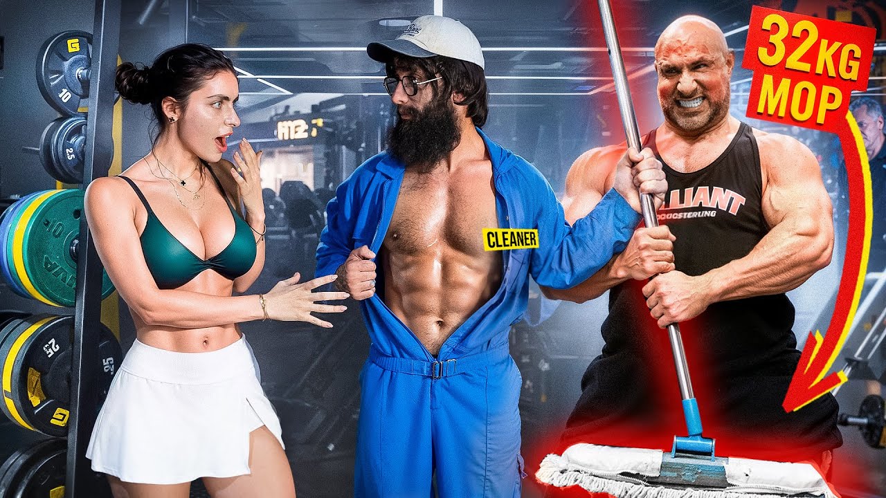 32KG Mop Shocks GIRLS and BodyBuilders in a GYM | Pretended to be a CLEANER #42