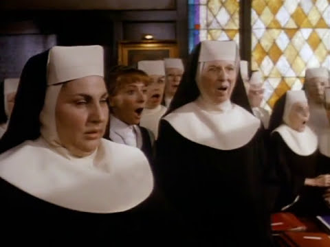 Sister Act (1992) trailer frame with Deloris and the convent choir, signaling the film’s pop–gospel fusion