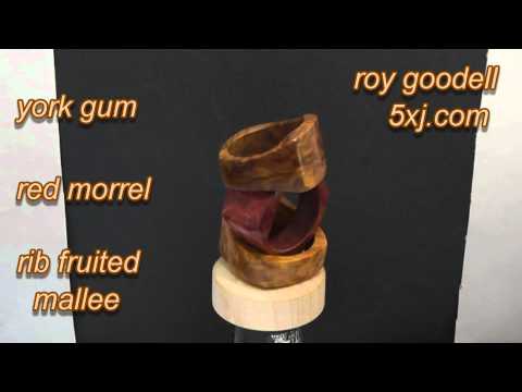 york gum burl, red mallee burl, red morrel burl and rib fruited mallee burl rings