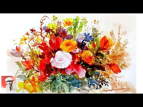 How to paint a Bunch of Flowers with Watercolor | Watercolour painting Tutorial | Shahanoor Mamun