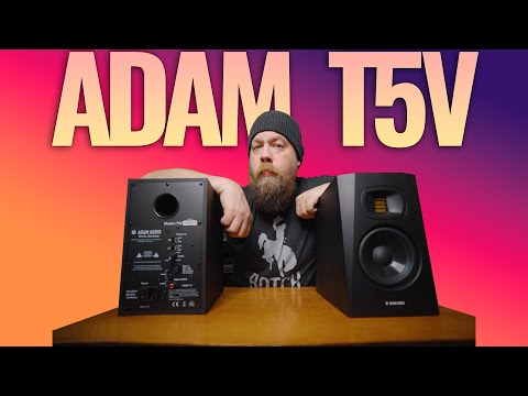 ADAM Audio T5V 5-Inch Powered Studio Monitor (2-Pack) Bundle with Isolation Pads, 1/4-Inch TRS to XLR Male to Male Balanced Cable (10-Feet, 2-Pack) and 25-Feet XLR Cable (6 Items) video review thumbnail