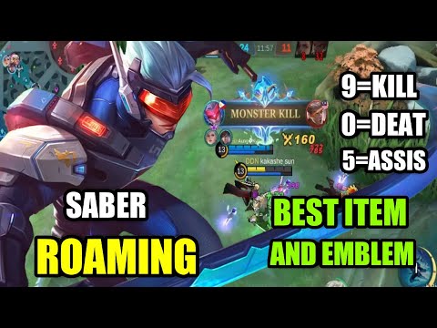 SABER ROAMING BEST ITEM AND EMBLEM ✓ 9 KILL 0 DEATH 5 ASSIST✓ SABER GAMEPLAY MLBB..🔥