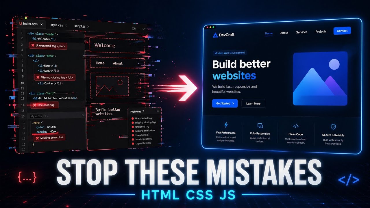 Top Beginner Mistakes in HTML, CSS & JavaScript (And How to Fix Them Fast)