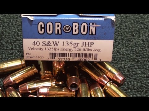 40 S\u0026W Cor-Bon 135gr JHP short barrel ballistic gel test