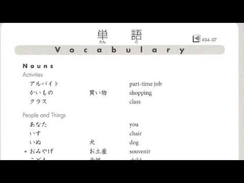 Genki textbook lesson 4 Grammar, vocabulary and conversation