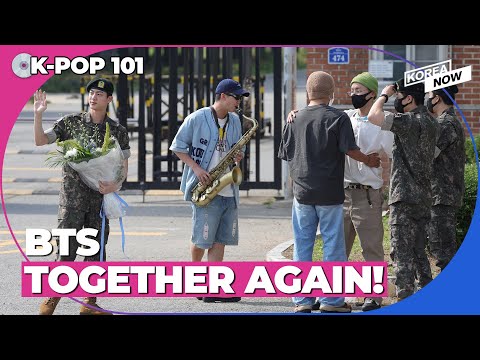 The moment Jin is discharged from the army...warmly embraced by other BTS members