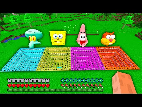 I found a SECRET TNT PIT in Minecraft ! SPONGEBOB PATRICK SQUIDWARD What's INSIDE the BIGGEST PIT ?