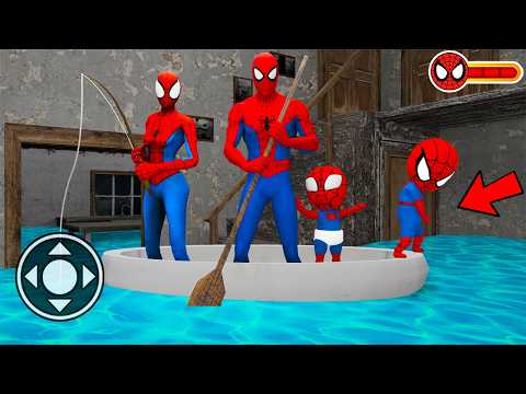 Playing as SpiderMan Family - Flooded Granny House