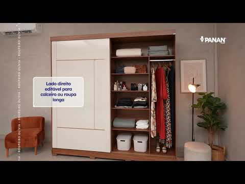 Video thumbnail of Guarda Roupa Olívia Panan com Espelho 2 Portas Corrediças Pés Inclusos