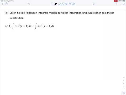 Übungsblatt2 Aufgabe c1 - Integration per Substitution und partieller Integration
