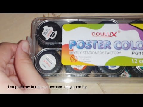 unboxing new art supplies; poster paint and oil pastels