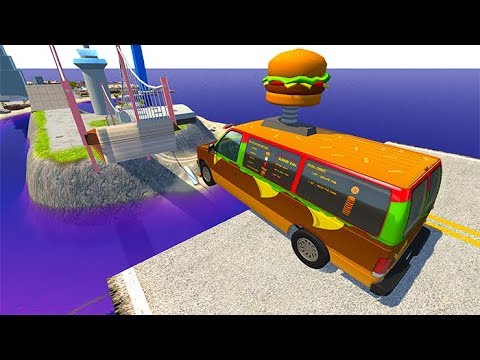 Jumping over broken bridge into water - BeamNG drive