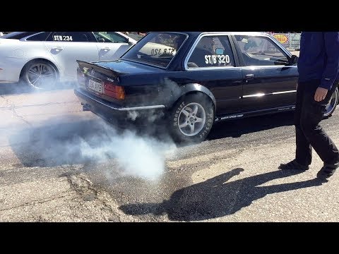 2012 Jaguar XJL 5.0 vs BMW 320i E30 2.8T 1/4 mile drag race