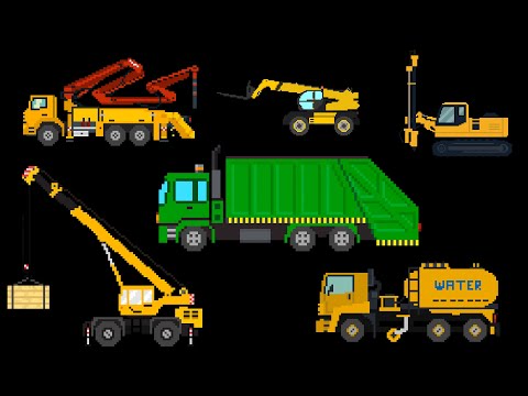 Construction Vehicles 2 | 8-bit Pixel Art Recycling Truck, Water Truck