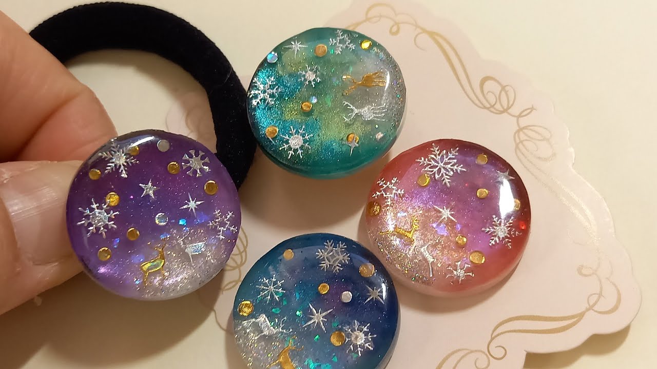 UVレジン　雪景色とトナカイのポニーフック作ってみた　resin