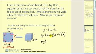 Max and Min Apps. w/ Calculus - Part 1 of 2