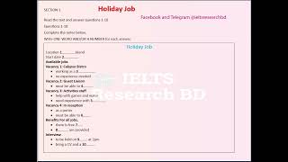 Holiday Job section 1 Actual IELTS listening