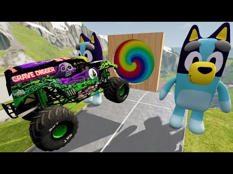 Big Monster Trucks Vs Bluey, Jumping Through Giant Portal BeamNG Gameplay