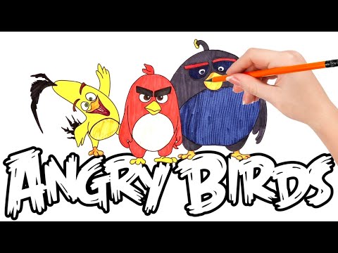 How to draw Angry Birds Chuck, Red & Bomb